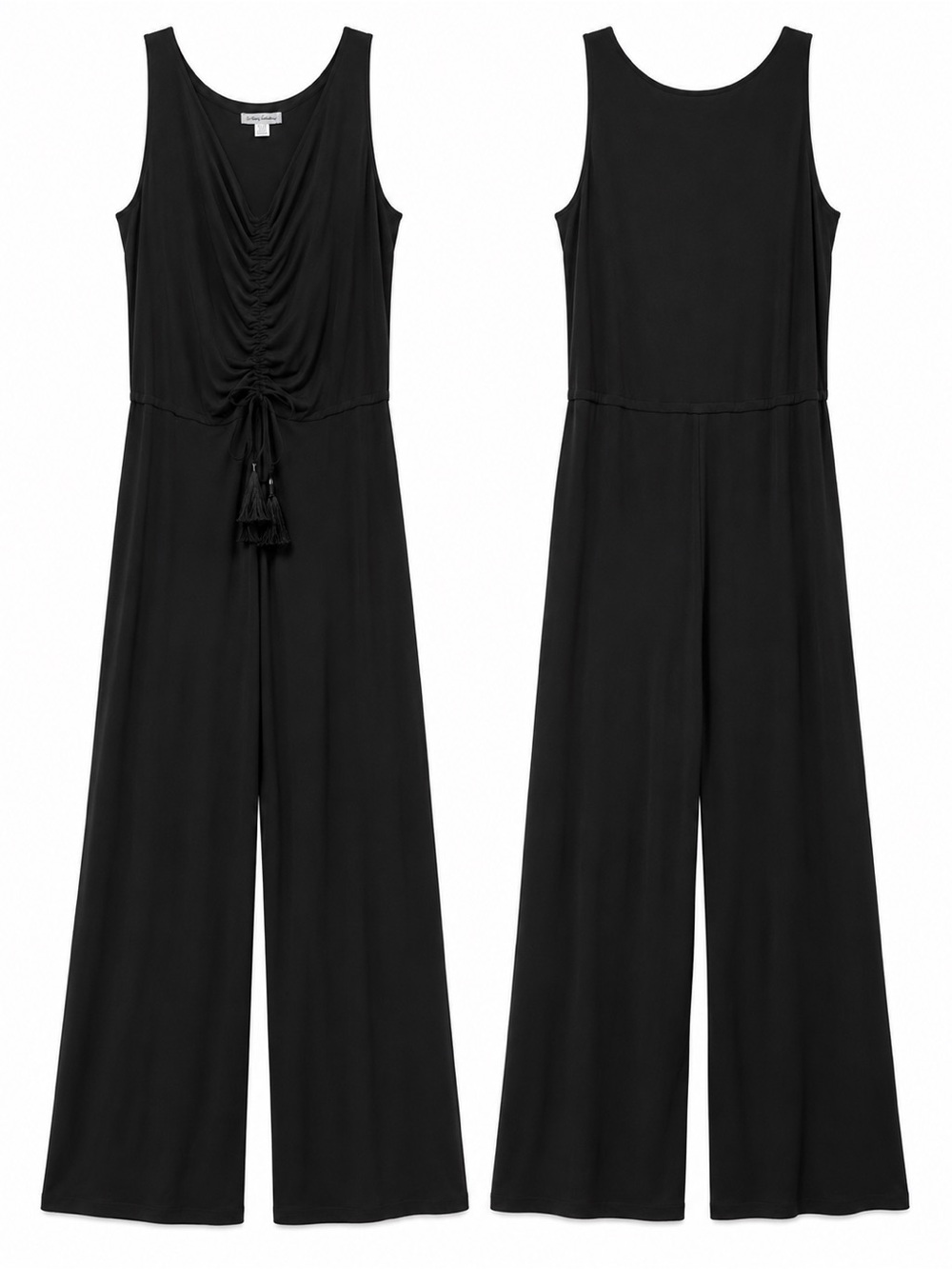 Tommy Bahama XL Black Wide Leg Jumpsuit Ruched Tassel Stretch Resort Wear - Picture 3 of 7